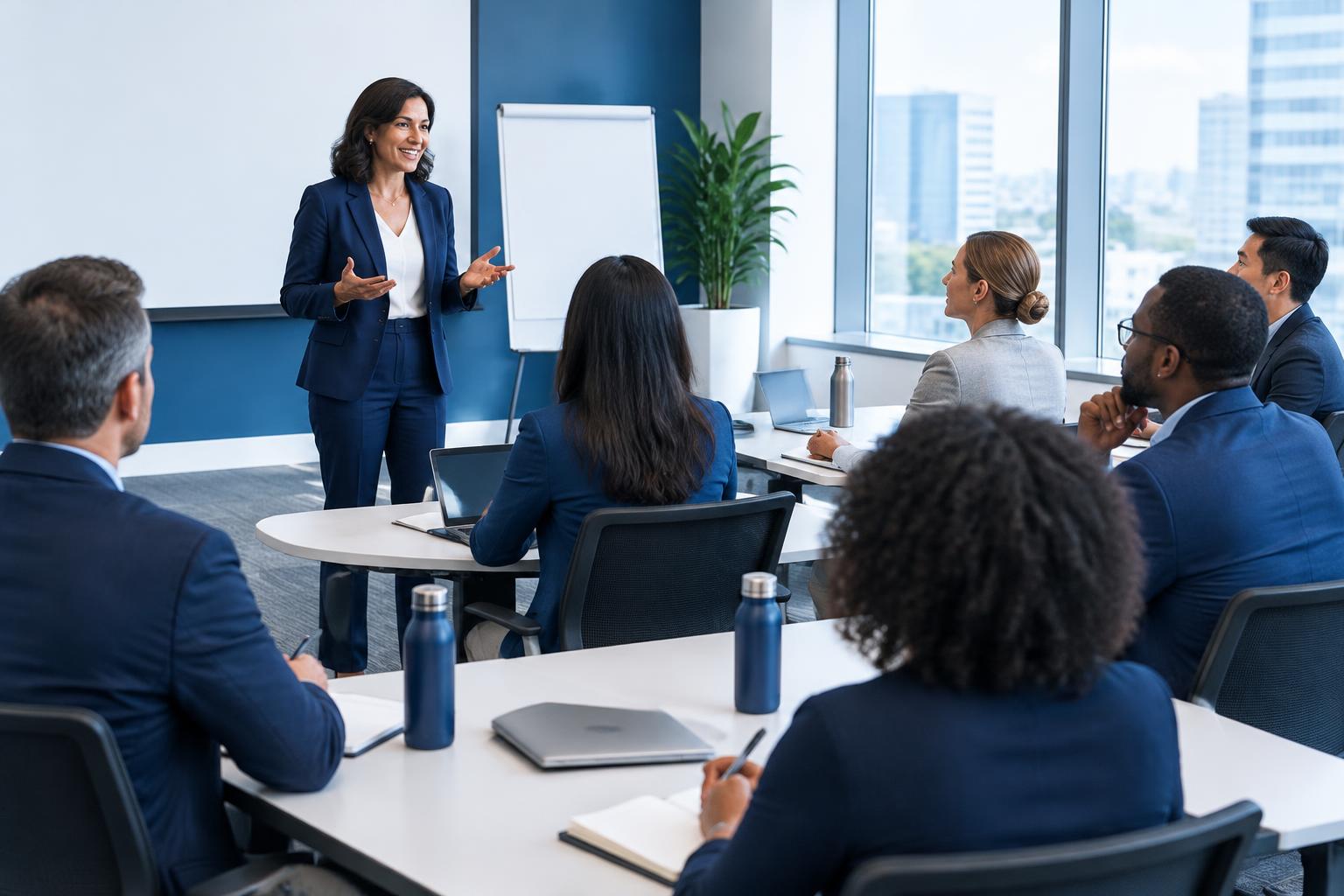 Facilitator leading a professional leadership training session